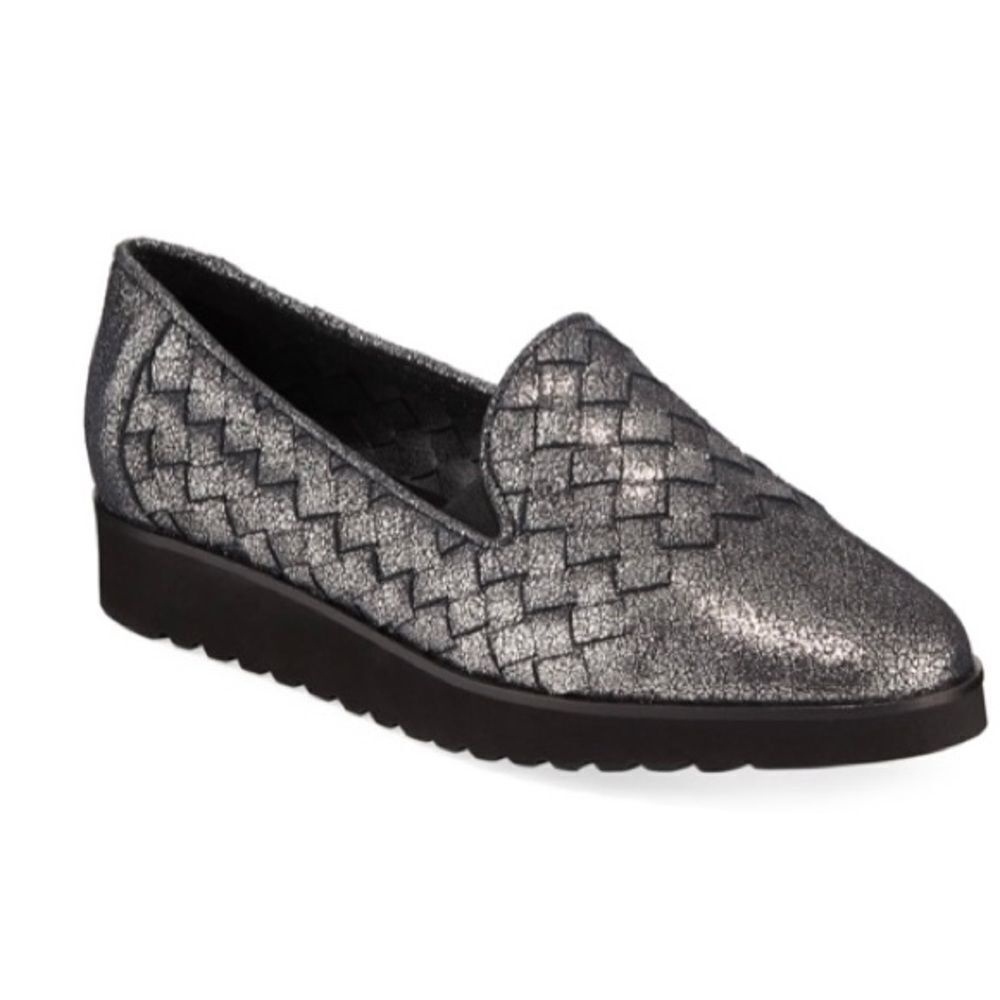 NEW Sesto Meucci Naia Iconic Woven Leather Slip On Loafers Black Metallic 8N